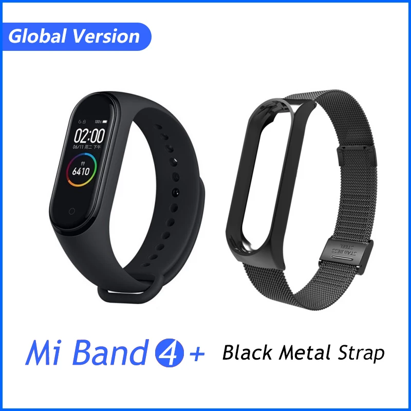 Xiaomi mi-браслет 4 музыкальный смарт-браслет mi Band 4 браслет пульсометр фитнес 135 мАч цветной экран Bluetooth 5,0 браслеты - Цвет: GB Black Metal Strap