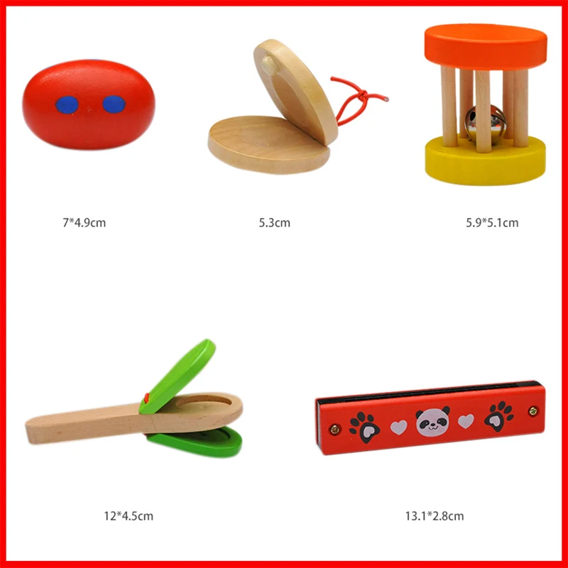 

5 musical instruments Cute Castanets Musical Instrument Toys Kids Wooden Toys Clapper Handle Baby Development Music Educational