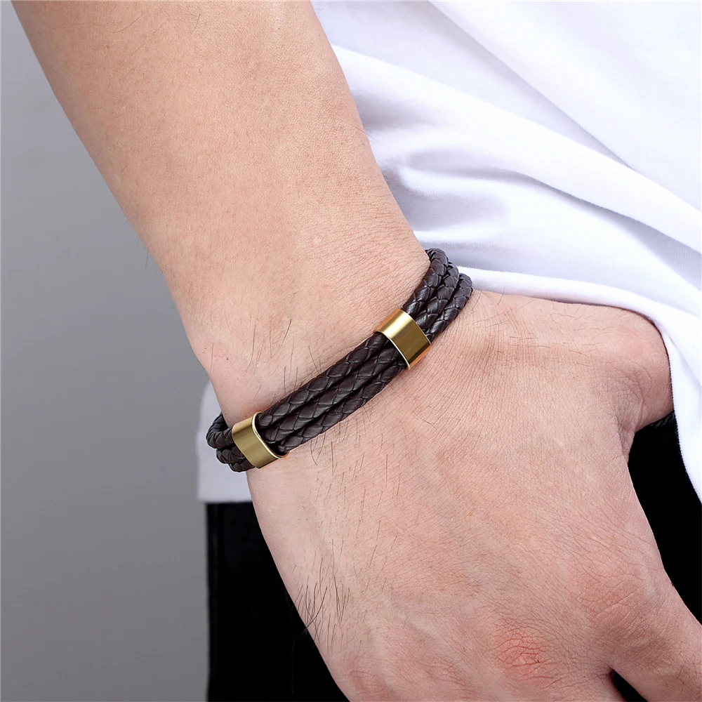 Pulsera de acero inoxidable para hombre, brazalete de genuino trenzado, Punk, Rock, accesorios de joyería para mujer - AliExpress Joyería accesorios