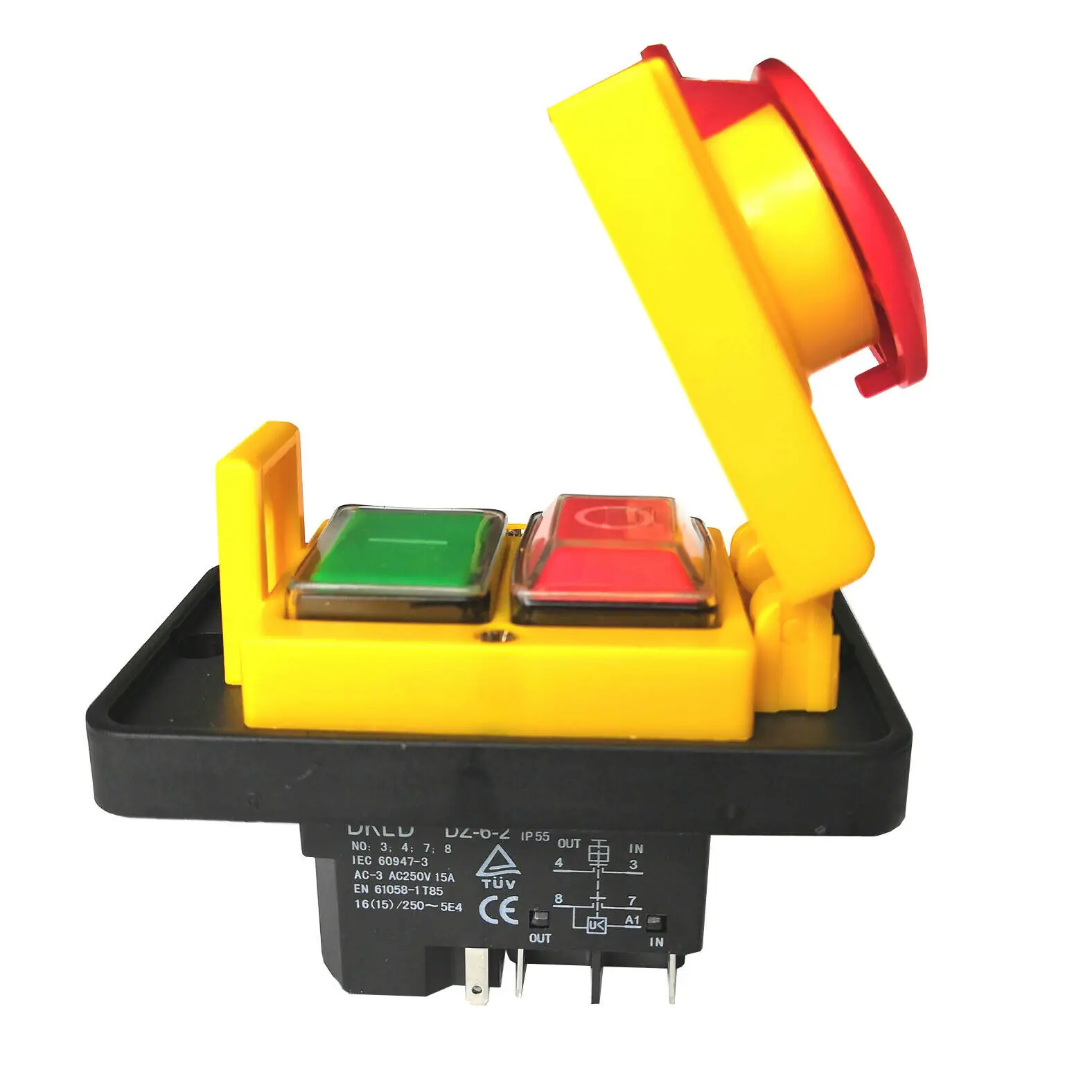 Interruptor de Botão Eletromagnético com Botão de Pressão 15a 250v Ip55 à Prova Dágua Máquina Magnética Pinos