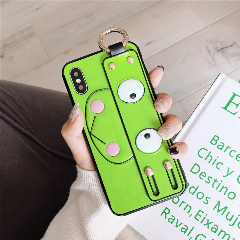 Высокое качество kickstand зеленый мультяшный браслет лягушка чехол для мобильного телефона iphone 6 6s 7 8 plus xs max xr x BIA701