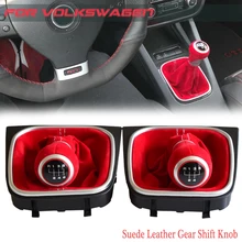 Suede Leather 5/6 Speed Car Shift Gear Lever Knob HandBall Gaiter Boot Cover For Volkswagen VW Golf 5 6 MK5 MK6 R32 GTI 2004 09