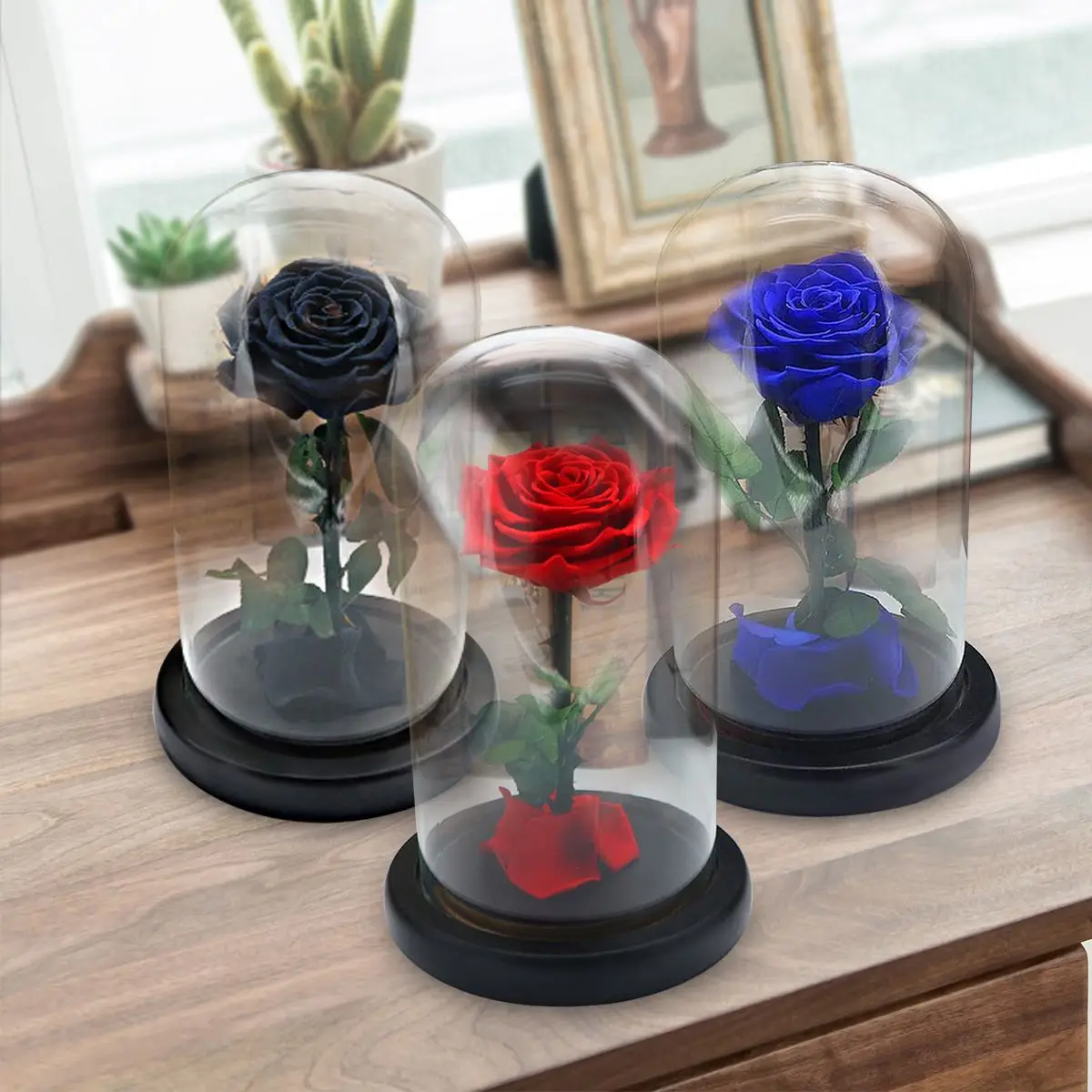Красный/синий/черный Forever Rose Flower бессмертная Роза День святого Валентина подарки Красавица и Чудовище вечная красная роза в стеклянном светодиодный свет