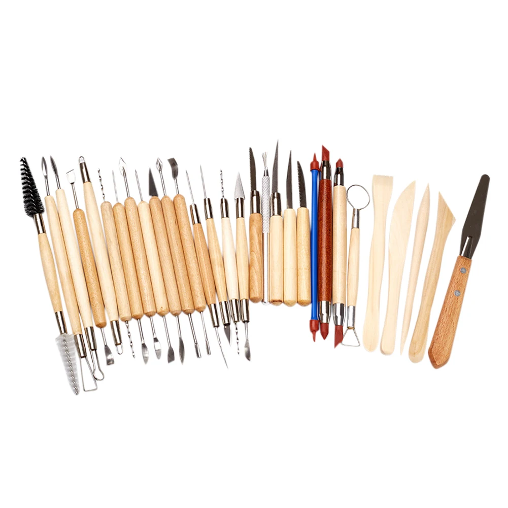 

Professional DIY Clay Pottery Sculpting Kit Multi-function Stainless steel Crafts Ceramics Wooden Handle Modeling Tools