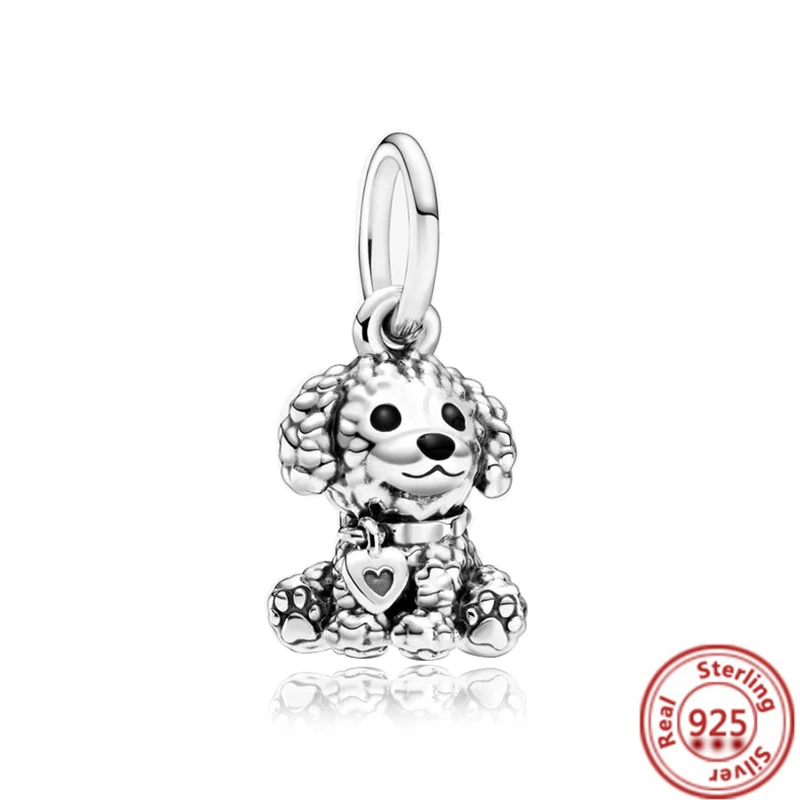 925 Sterling Silver Lovely Paw Print &Poodle Puppy Pet Dog Beads Charms Fit Brand Bracelet&Necklace For Girl Gift Jewelry 3