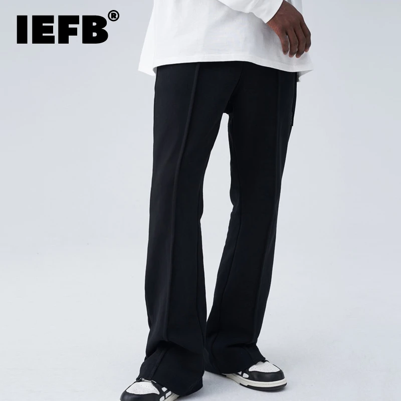 IEFB Vibe Style Micro Flare Side Design Vertical Cutting Fashion Sweatpants Elastic Waist Wide Flare Pants 2022 New 9A0531