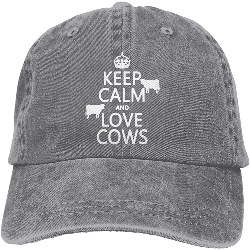 Унисекс Регулируемая хлопковая джинсовая бейсболка Keep Calm and Love Cow Dad Hat
