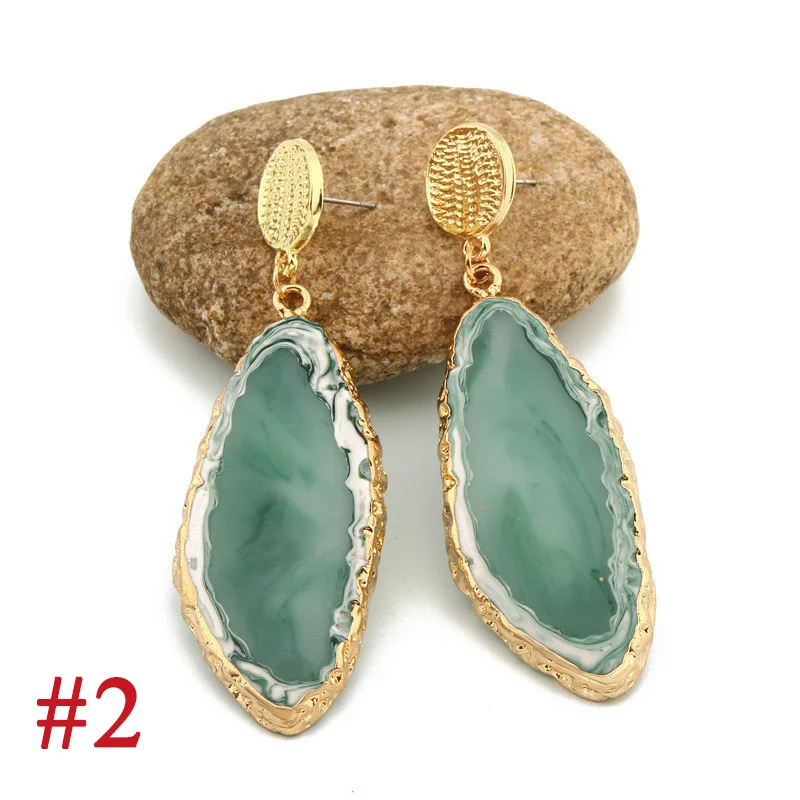 2Vintage Blue Pink Stone Resin Earrings Big Long Drop Earrings For Women Statement Jewelry Pendientes Mujer Moda 2019 Ohrringe (3)