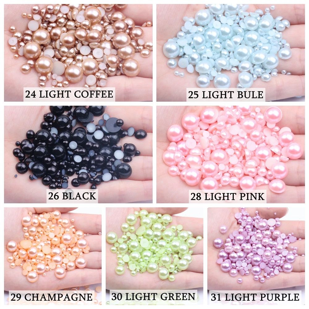 Colors AB ABS Imitation Pearls Half Round Flatback Pearls Resin Beads Craft  Decorate Diy Clothing accessories 3mm 6mm 8mm 10mm - AliExpress