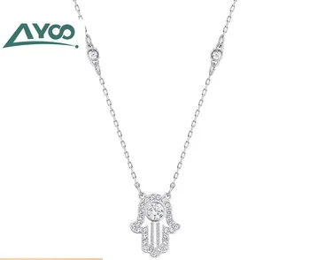 

AYOO High Quality 1:1 SWA Good Luck Protection Simple Fatima Hand Pendant Crystal Chain Necklace Necklace Simple Gift