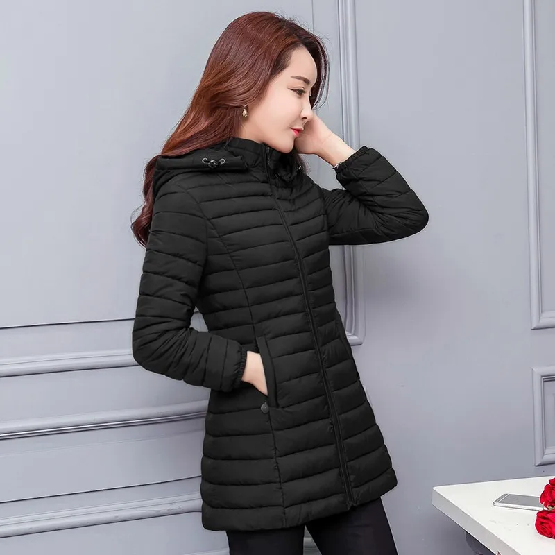

Winter Cotton-padded Clothes Women's 2019 New Style Europe And America Thin Hooded Cotton Coat Mid-length Slim Fit Large Size Co