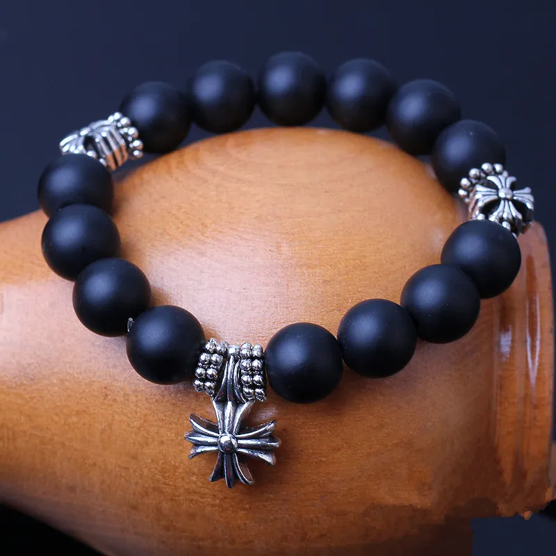 

Natural Bian Stone Bianshi Black jade Bian Bracelet For Women Man black jade health cross braclets 12mm beads silver 925 jewelry