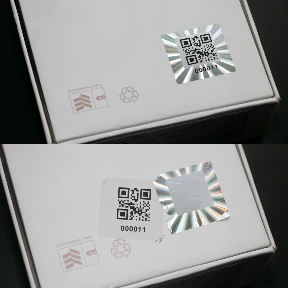 QR 코드가 포함된 2.5x2.5cm 실버 레이저 스티커 정통 보안 씰 홀로그램 보증 무효 스티커 보안 위조 방지 라벨