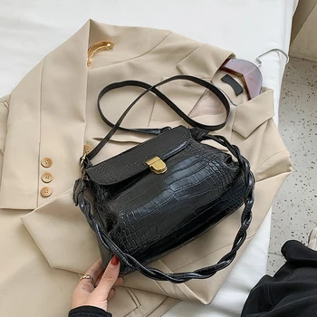 

Fashion Alligator Pattern Leather Shoulder Bag Women Travel Solid Color Messenger Handbag Ladies Braided PU Strap Crossbody Bags