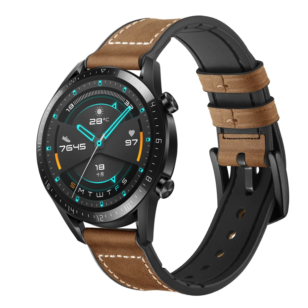 Натуральная кожа+ ремешок для huawei GT 1 2 42 мм 46 мм/huawei watch 2 pro huami amazfit 1 2 GTR 47 мм Ремешки для наручных часов