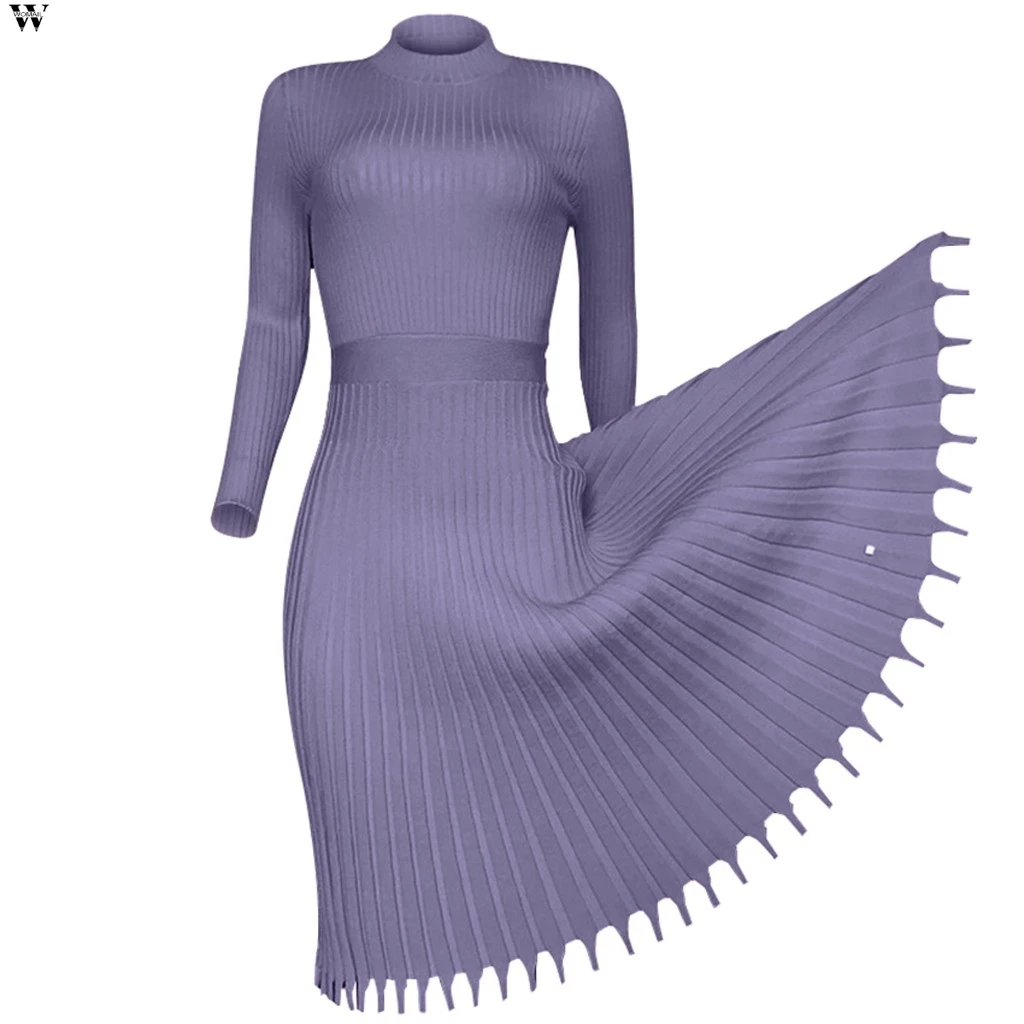 Вязаное женское платье-свитер с длинным рукавом бежевого, фиолетового, ярко-розового, голубого, зеленого цвета, Облегающее вязаное зимнее платье средней длины 10,30