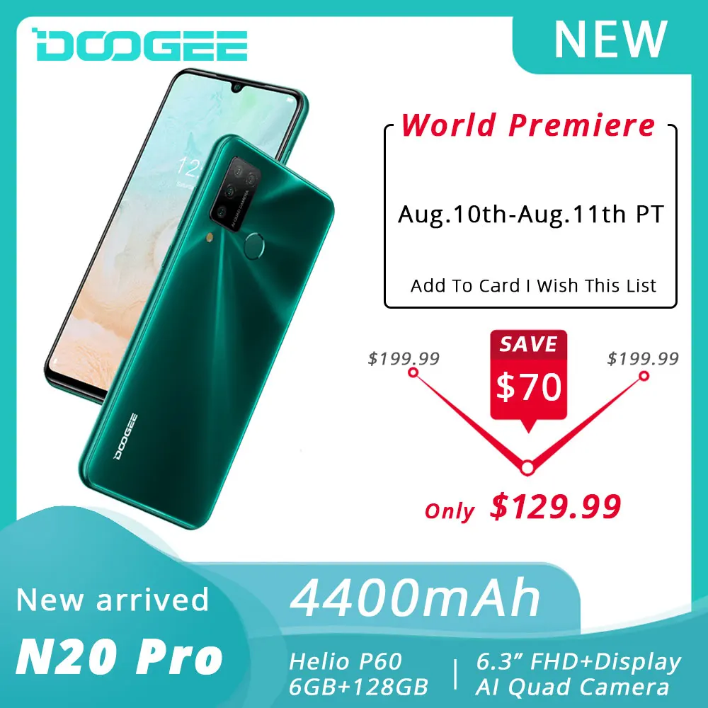 DOOGEE N20 Pro Mobile Phones Quad Camera Helio P60 Octa Core 6GB RAM 128GB ROM Telephones Global Version 6.3\