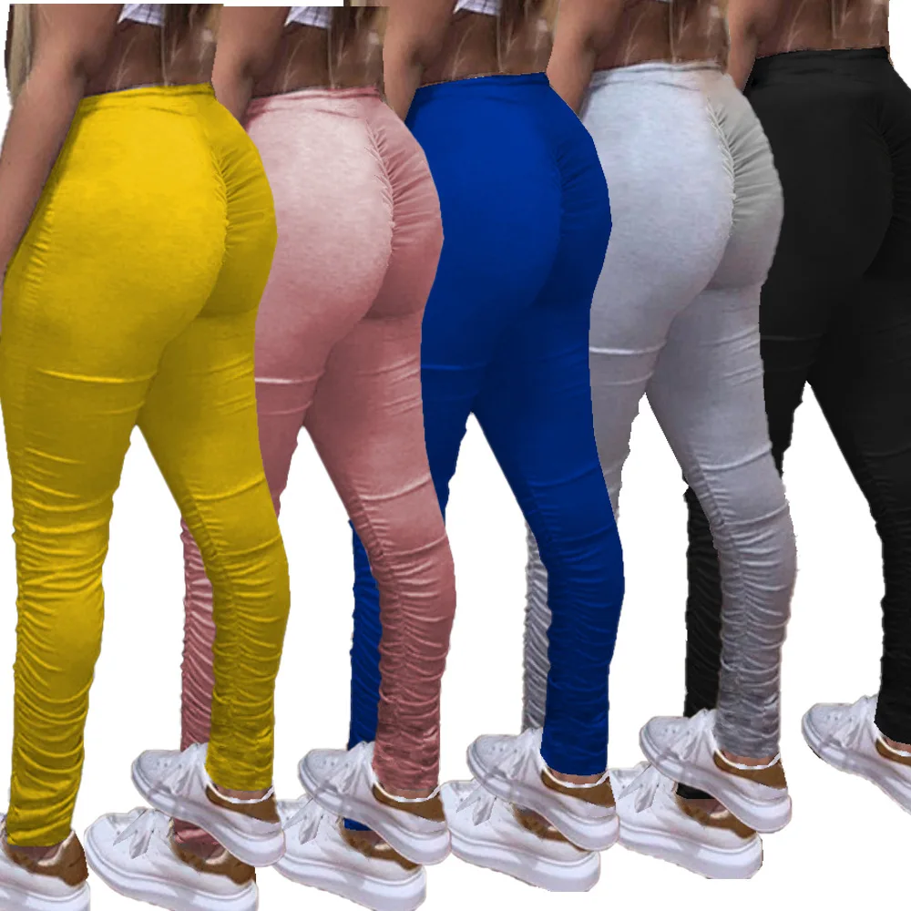 

2020 Summer Women Trousers European and American Hot Style Model Solid-color Stacked Leggings Casual Fashion One Piece Cotton