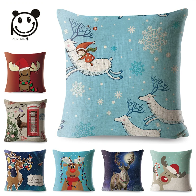 PEIYUAN 45*45cm cushion cover Christmas snow man Santa Claus tree throw pillow case decor for car seat office home | Дом и сад
