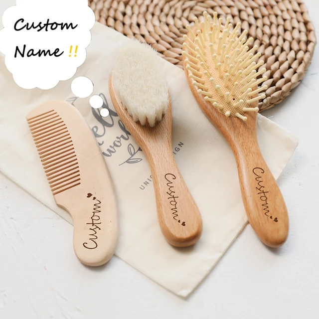 Personalized Wooden Baby Brush Custom Name Baby Wool Comb New Born Hair  Brush Infant Head Massager Bath Brush Comb for Kids