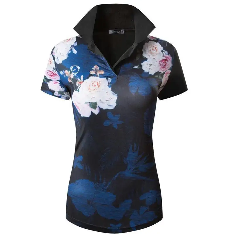 

jeansian Asian Style Women's Casual Short Sleeve T-Shirt Tee Floral Print Polo Shirts Tshirt Golf Polos Tennis Badminton SWT301