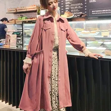 Весна и осень новое тонкое пальто для женщин розовый большие карманы платье милый длинный тренчкот пальто женский сплошной цвет