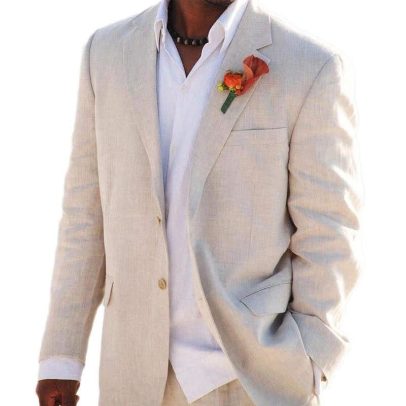 Abiti da uomo in lino Beige per matrimonio estivo da spiaggia 2 pezzi  giacca stile americano con pantaloni smoking da sposo su misura moda  maschile|Suits| - AliExpress