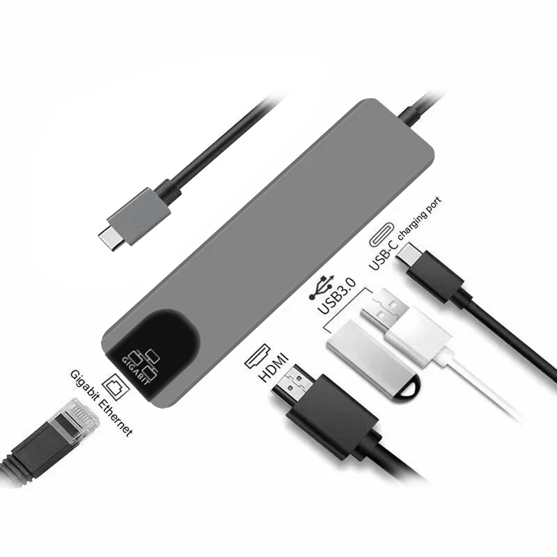 5 в 1 usb type C концентратор USB3.0 Hdmi USB C концентратор к Gigabit Ethernet Rj45 сетевой адаптер металлический HD 1000Mvps для Macbook huawei GT