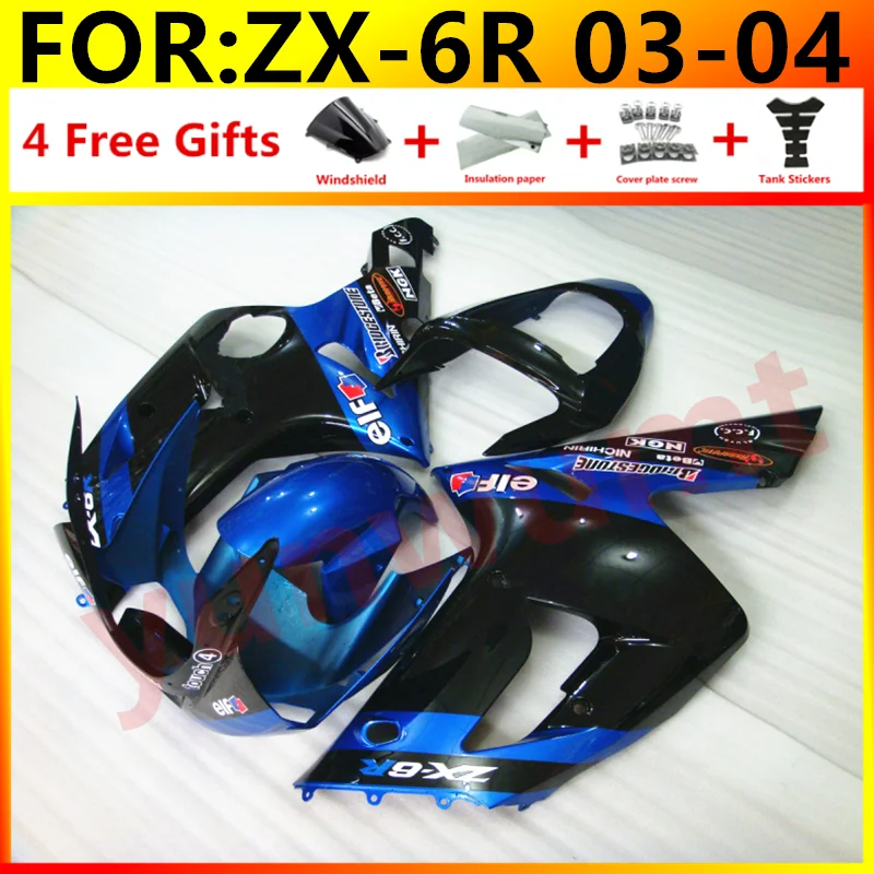 New ABS Motorcycle Injection Fairings kit Fit for kawasaki Ninja ZX-6R 636 ZX6R 2003 2004 03 04 Bodywork fairing set black blue |