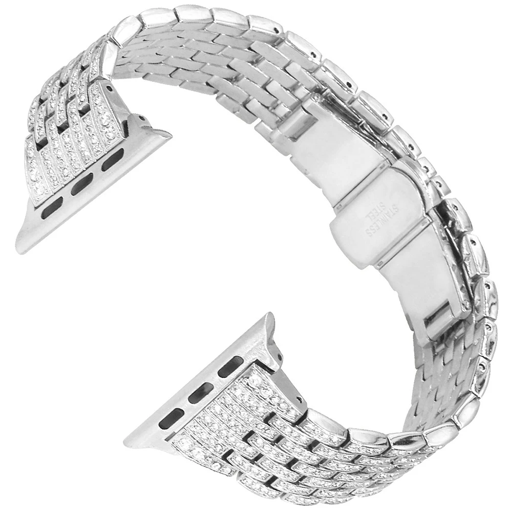 Роскошный Алмазный металлический ремешок из нержавеющей стали для Apple Watch 38 мм 42 мм 40 мм 44 мм семь бусин стальной ремешок для iwatch 1 2 3 4 5