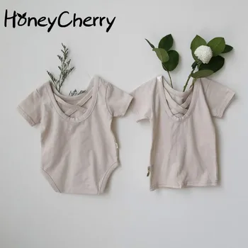 

Newborn baby T-shirt summer triangle cross back Siamese Romper baby climbing clothes padded T-shirt