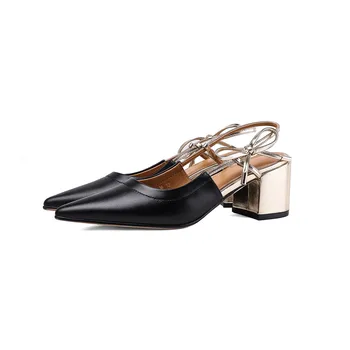 

2020 New Summer Women's Genuine Leather Top Layer Leather Back Empty Single Shoes Fashion Thick Heel Sandals