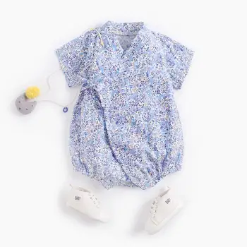 

Summer Newborn Jumpsuit baby girl clothes Cotton Fashion Blue purple floral Jumpsuit Outfit Sunsuit Children's Clothes