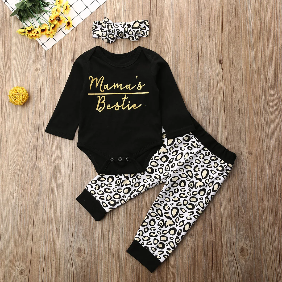 Pudcoco Mama's Bestie/наряды комплект одежды из 3 предметов для новорожденных девочек, комбинезон с длинными рукавами, топы, леопардовые штаны, леггинсы Рождественская одежда