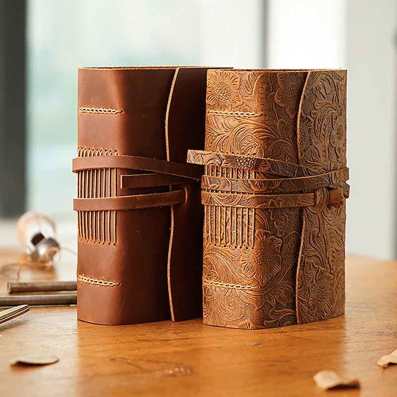 Retro Genuine Leather Notebook Diary Notepad Vintage Thick Sketchbook Creative Stationery Gift Traveler Journal 400 Page | Канцтовары