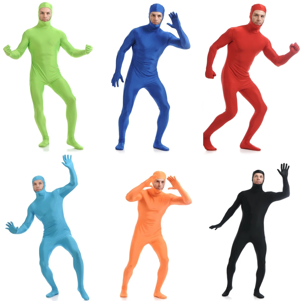 

Men Lycra Spandex Zentai Suit Catsuit Full Body Second Skin Open Face Costume Black Bodysuit Tights Adult Unisex Halloween Party