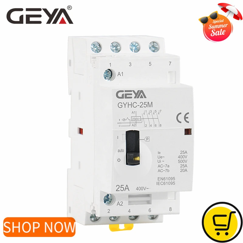 Модульный контактор переменного тока GEYA GYHC 4P 16A 20A 25A 4NO или 2NO2NC 220 В/230 В Din-рейка