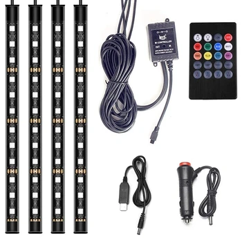 

Car Interior Light Car Light Bar Two Power Supplies 48 LED 8-Color Remote Control Strip Light Bar with Sound Sensor