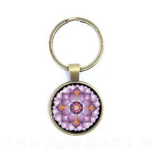 Mandala Datura fleur temps gemme Cabochon porte-clés fait à la main été porte-clés sacré géométrie bijoux Art verre pendentif(China)