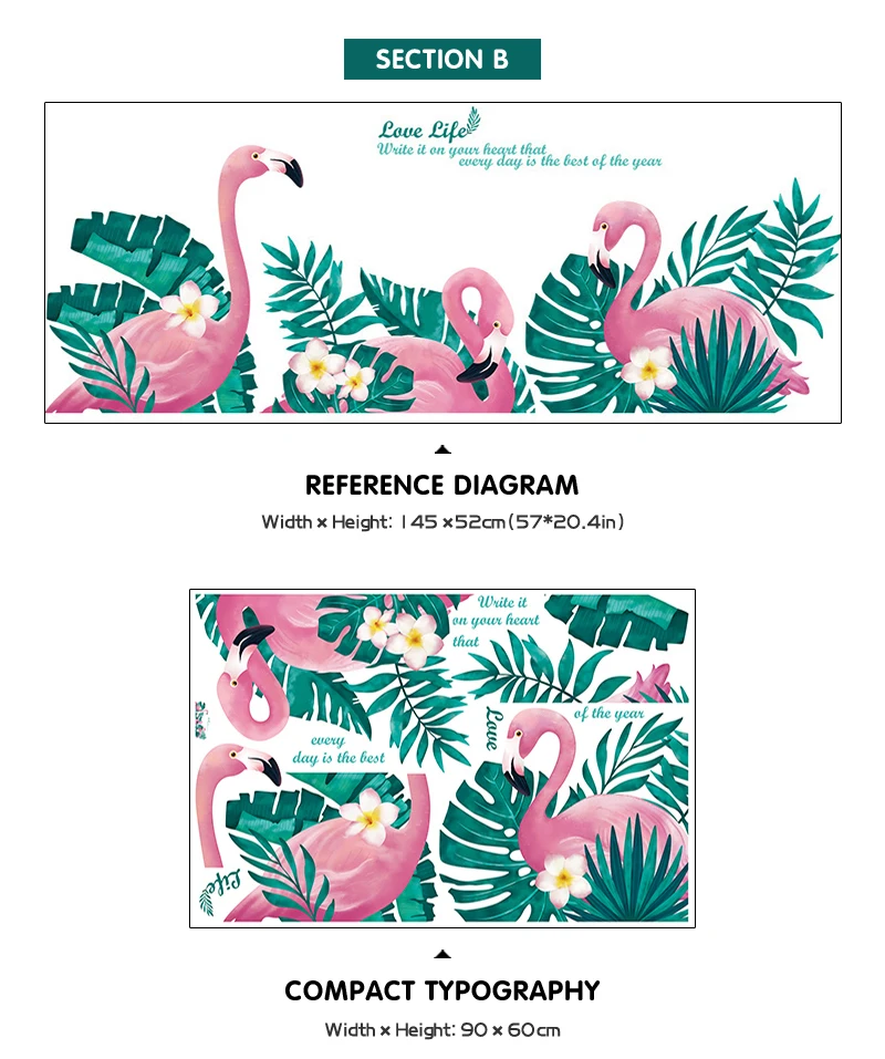 Large flamingo green plant wall stickers bedroom sticker home decor living room sofa background wall decor girl room decoration