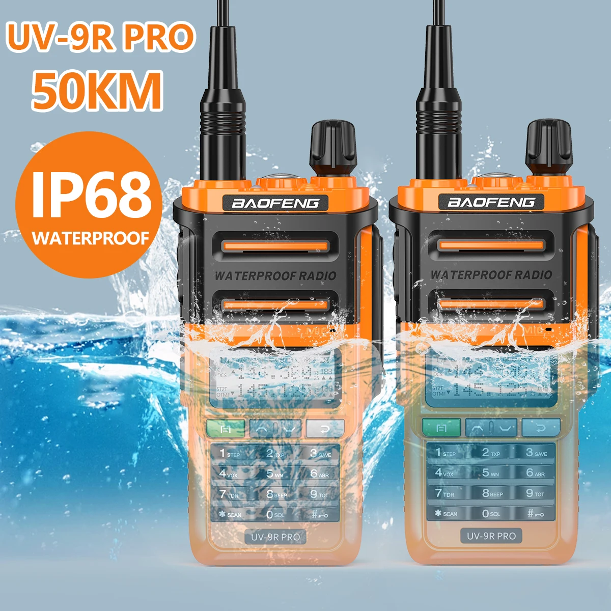 2PCS Baofeng UV 9R PRO IP68 Waterproof Dual Band 136 174/400 520MHz Ham