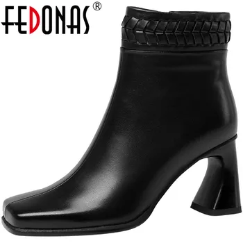

FEDONAS Fashion Women Boots Winter Newest Genuine Leather High Heels Boots Boots Side Zipper Working Party Shoes Woman Heels