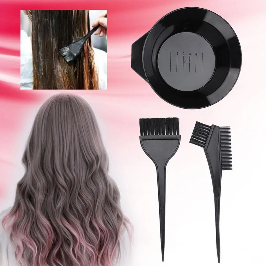 3Pcs HAIR COLOUR BOWL Set Dye Brush Kit Brushes Colouring