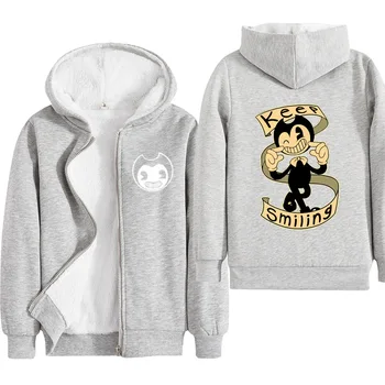

Winter Boys Girls Hooded Jacket Coat Bendy and The Ink Machine Kids Windbreaker Boy Plus Thicken Velvet Outerwear Zipper Coat