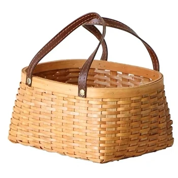 

Wooden storage basket hand-woven basket restaurant food fruit and vegetable storage basket kitchen household indoor supplies