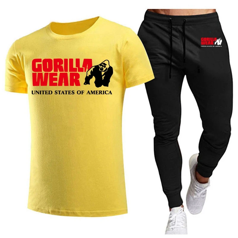 mens short sets Gorilla wear New Men's Tracksuits summer men's sets fitness wear short-sleeved T-shirts+trousers set cotton brand Men's clothing mens shorts and t shirt set Men's Sets