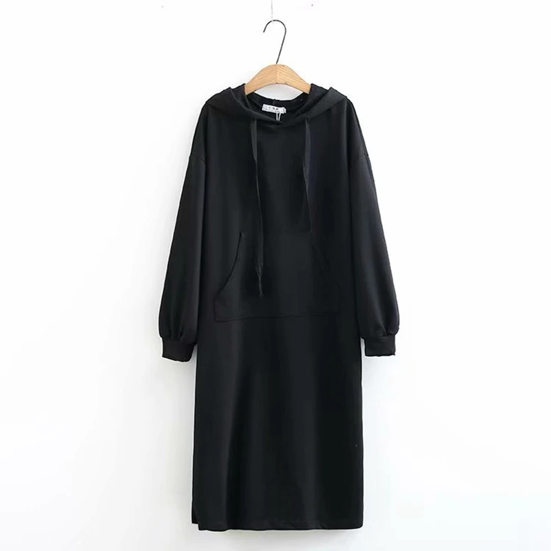 Толстовки женские Новые Большие размеры 3 4 XL однотонные модные пуловеры с капюшоном передний карман длинная Толстовка Повседневная KKFY4032 - Цвет: Черный