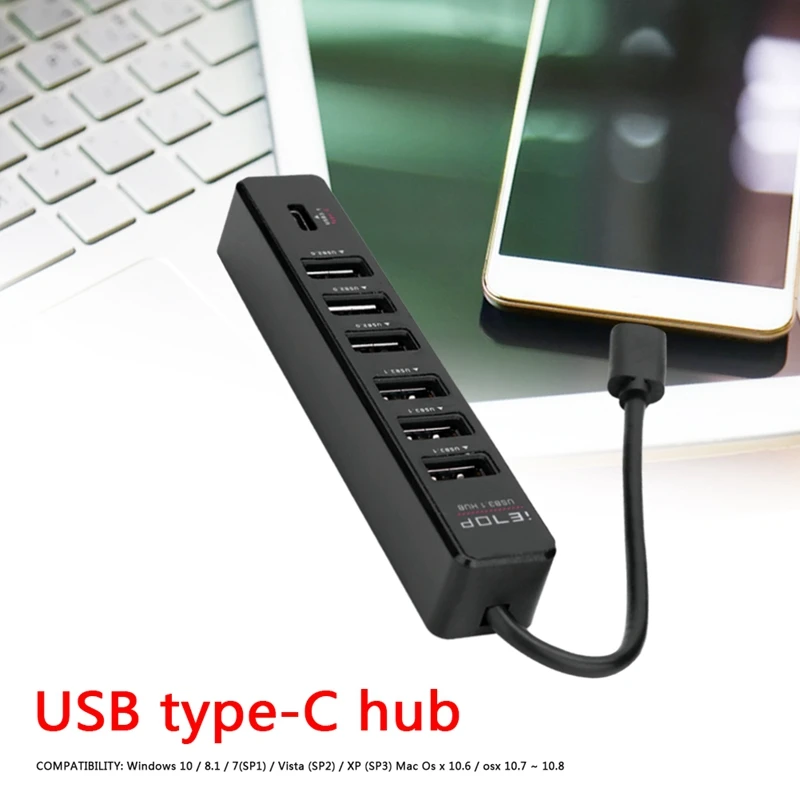 7 портов Type C концентратор Высокоскоростной 5 Гбит/с USB 3 1 2 0 сплиттер для