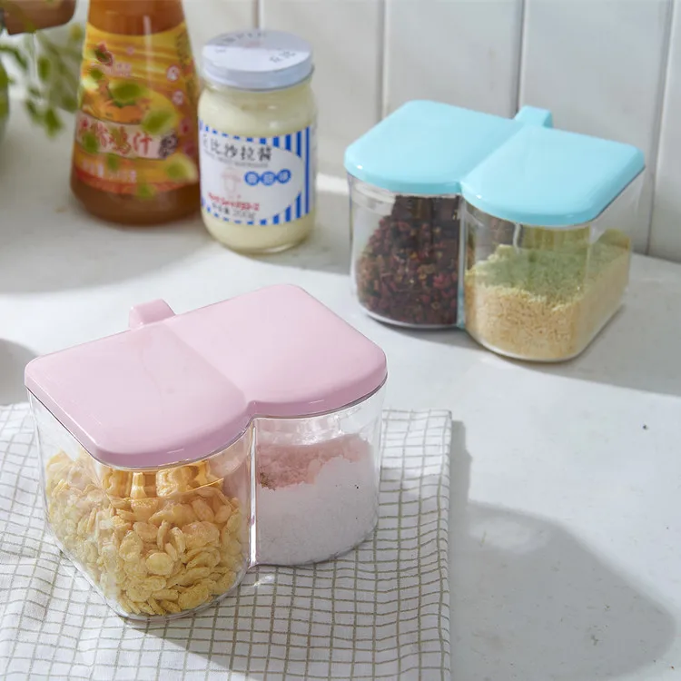 Exquisite Plastic Spice Box Two Lattice Seasoning Box Solid Seasoning Box Combination Kitchen Seasoning Storage Box