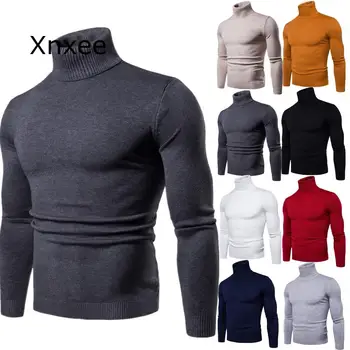 

Winter Warm Turtleneck Sweater Men Fashion Solid Knitted Mens Sweaters Casual Male Double Collar Slim Fit Pullover